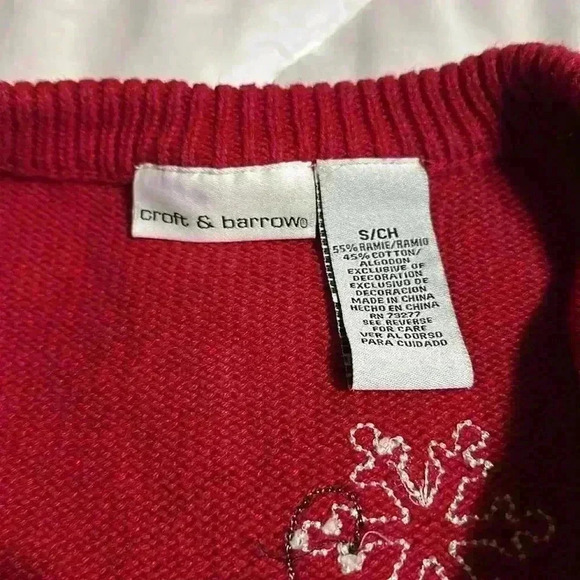 Red Snowman Snowflake Applique Embroidered Womens Zip up Knit Cardigan Small - Picture 5 of 7